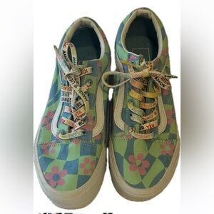 VANS Old Skool Stackform Womens Platform Size 7.5 Floral Pastel Checker